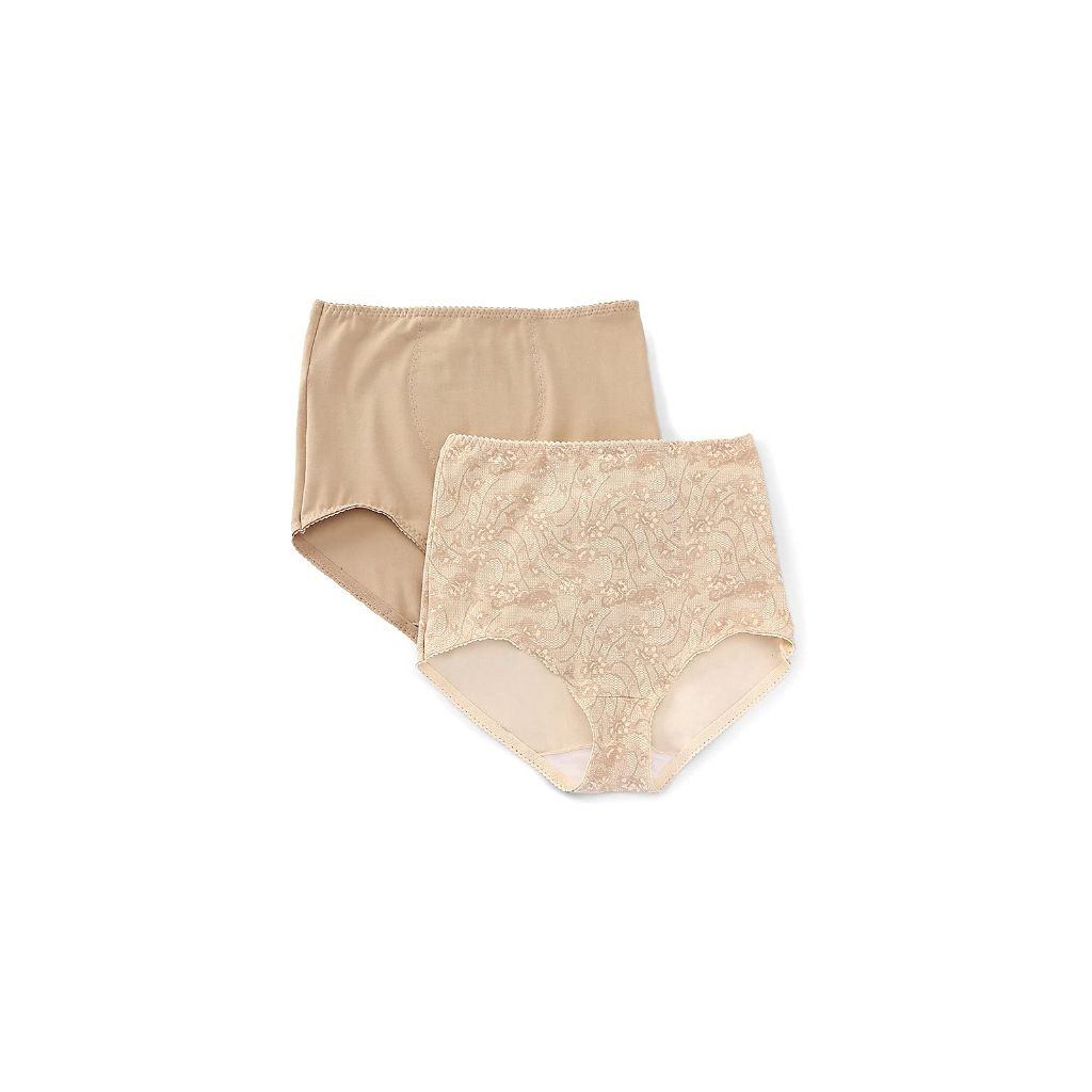 Bali Women's Cotton Light Control Shapewear Briefs - Nude/Lace, XL (2 Pair)