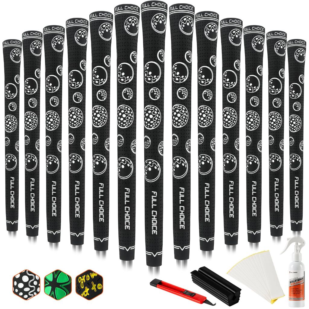Full Choice Control+ Rubber Golf Grips - Golf Ball Pattern, Standard Size RG03 (13 Pack with Solvent)