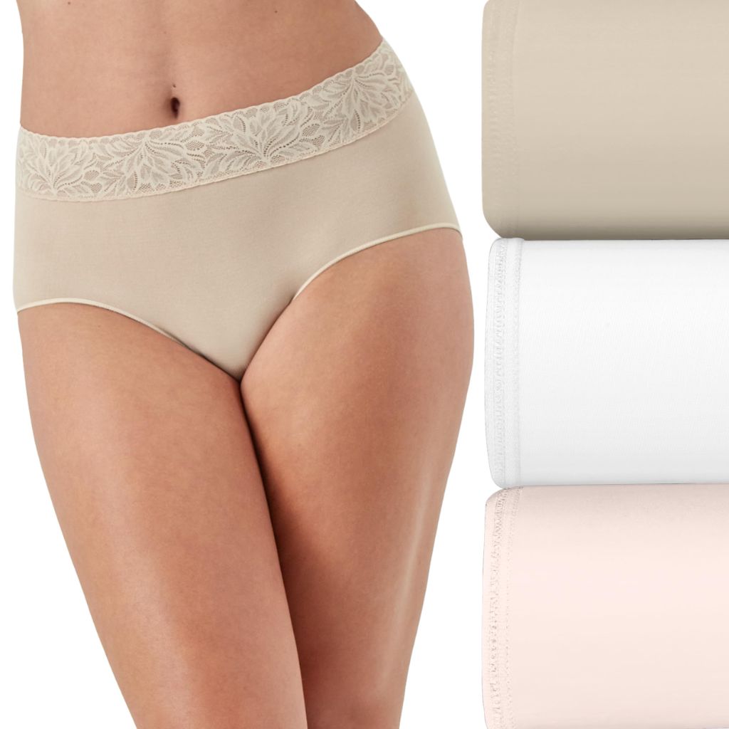 Bali Women's Modern Seamless Brief Panties with Lace Trim - Beige/Pink/White, Medium/6 (3 Pair)