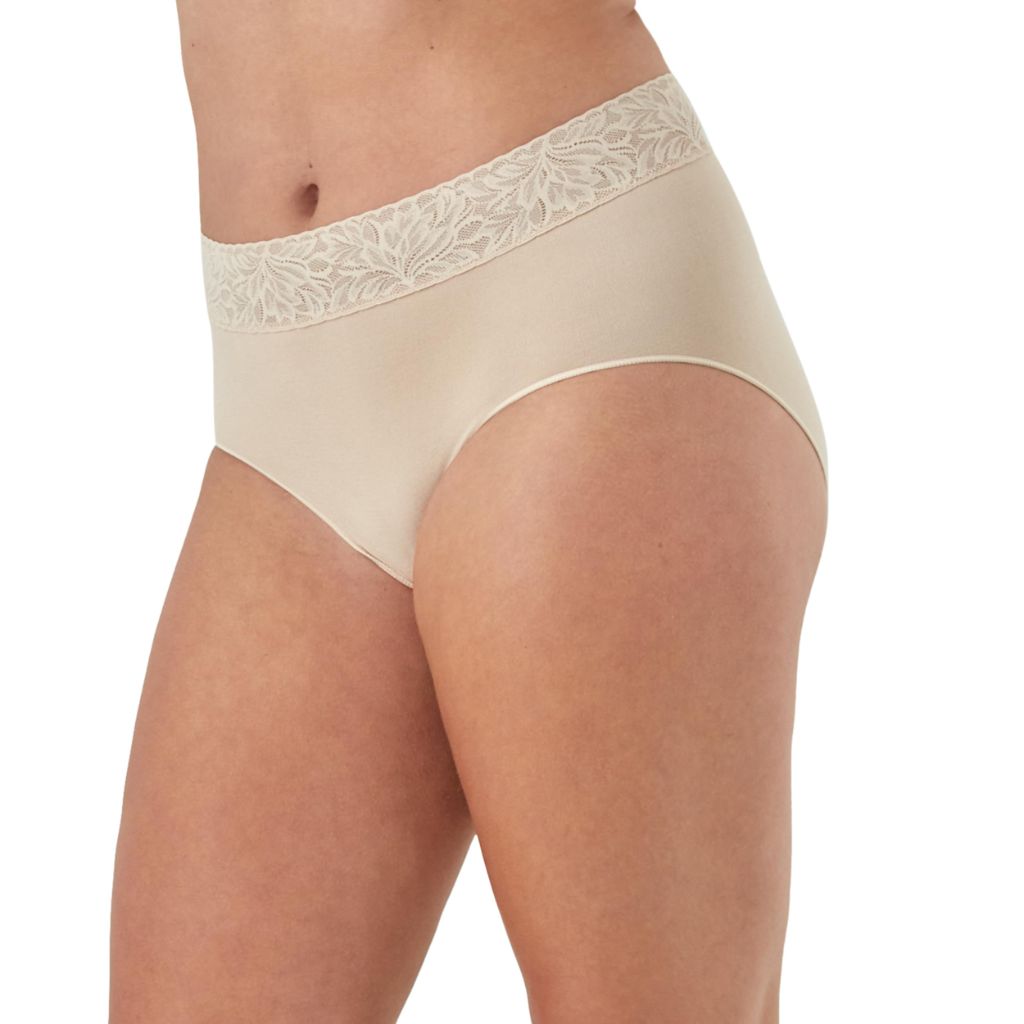 Bali Women's Modern Seamless Brief Panties with Lace Trim - Beige/Pink/White, Medium/6 (3 Pair)