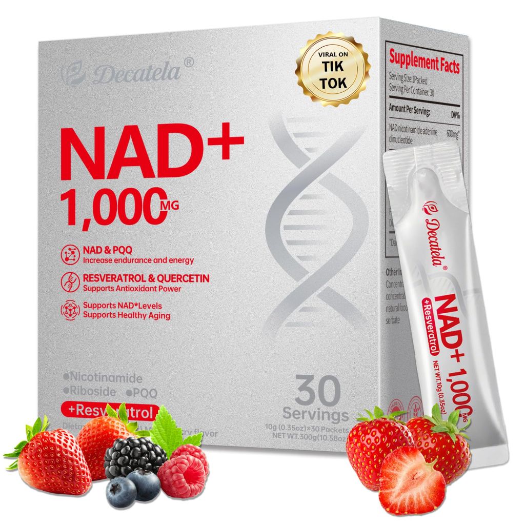 Decatela NAD+ Supplement 1000mg Liquid Gel with Resveratrol, 30 Pocket