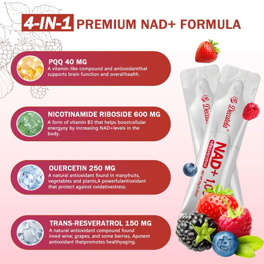 Decatela NAD+ Supplement 1000mg Liquid Gel with Resveratrol, 30 Pocket