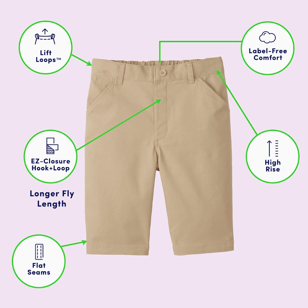 French Toast Girls Adaptive Bermuda Shorts with Hook and Loop Closure - Khaki, 16