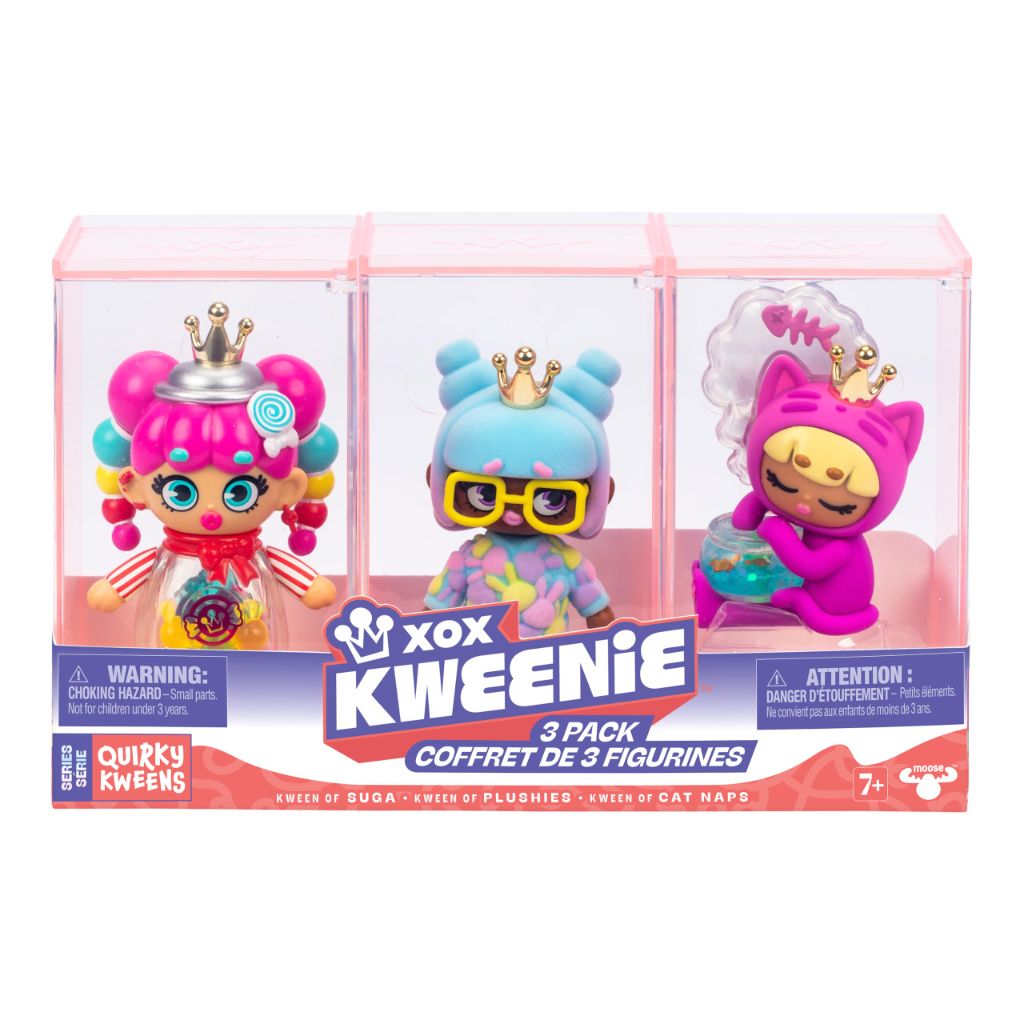 Quirky Kweens Series XOX Kweenie Premium Figurines and Display Case, 3 Pack