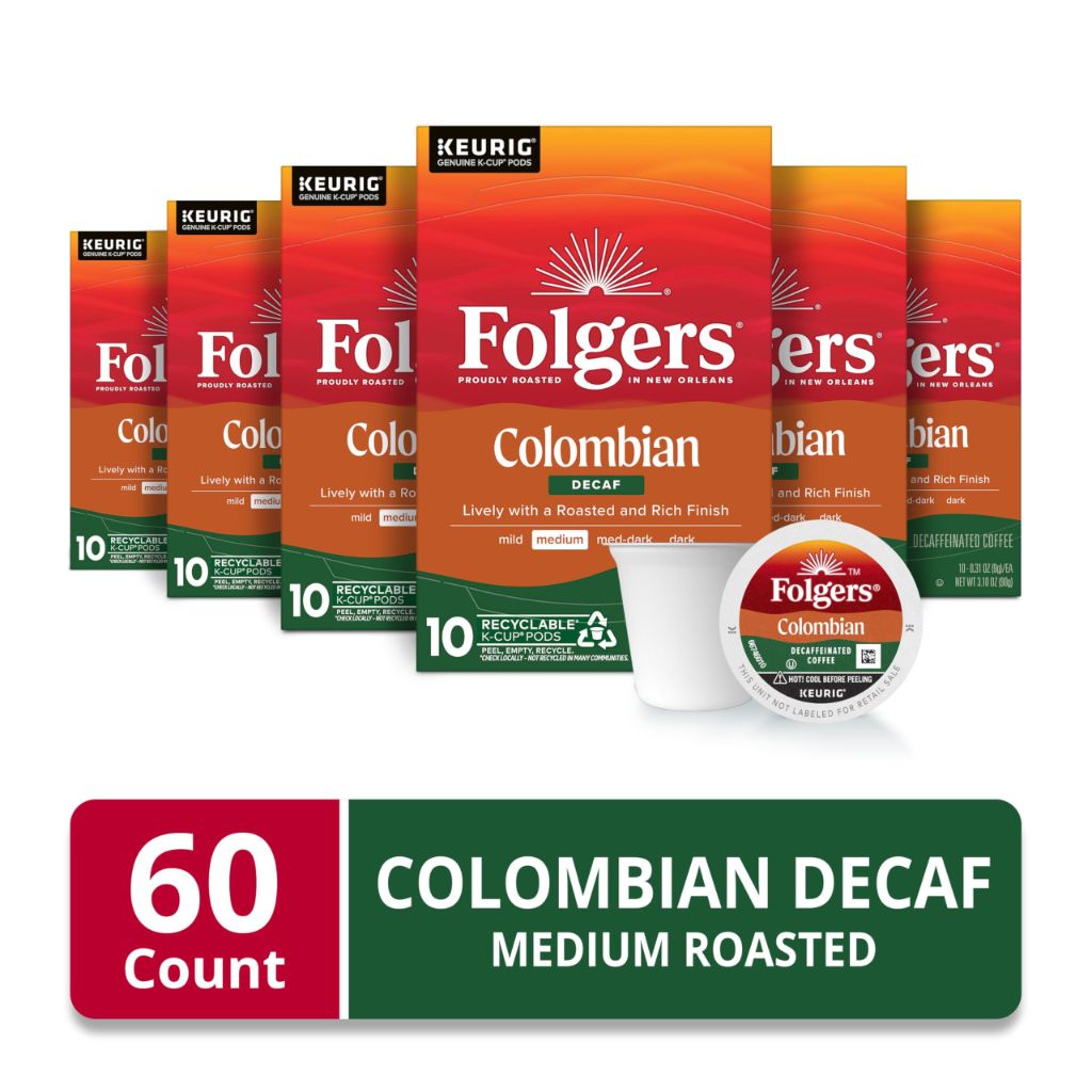Folgers Colombian Decaf Keurig K-Cup Coffee Pods, 60ct.