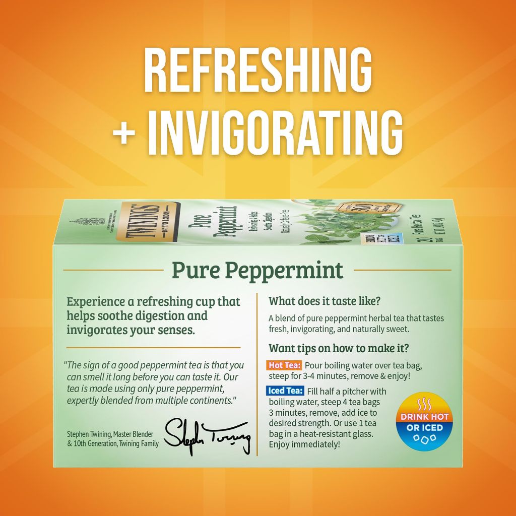 Twinings Pure Peppermint Herbal Tea Individually Wrapped Bags - 20 Count