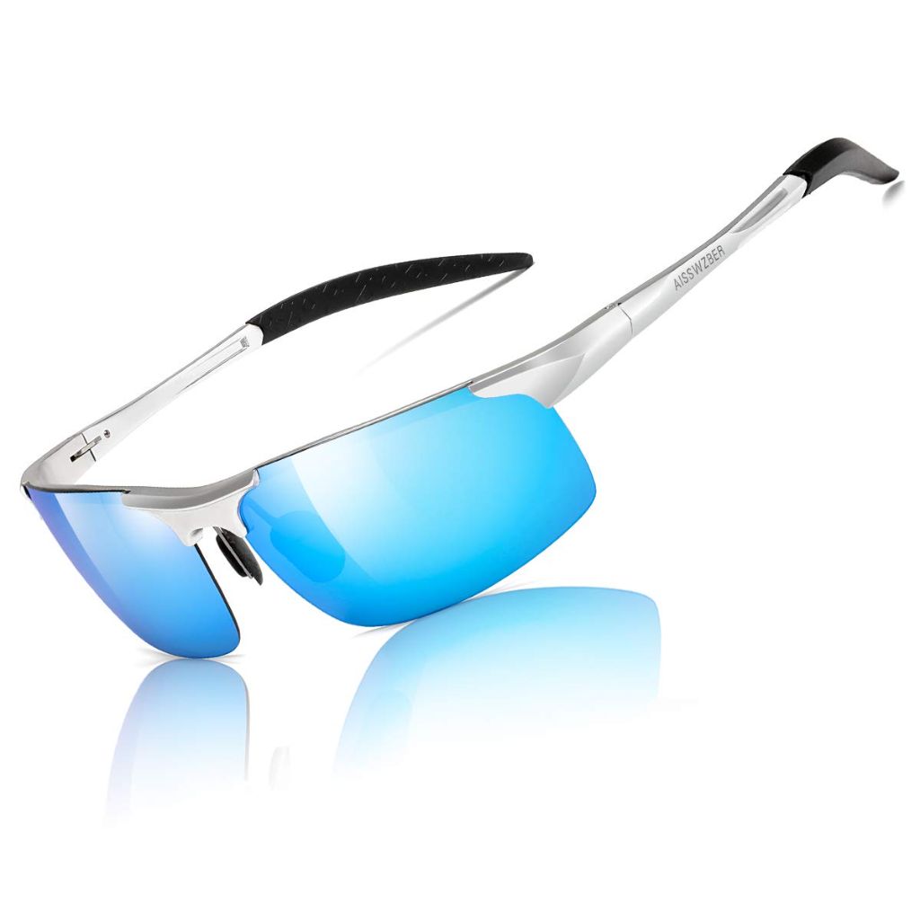 Aisswzber Men's Sports Polarized Sunglasses - Silver & Blue