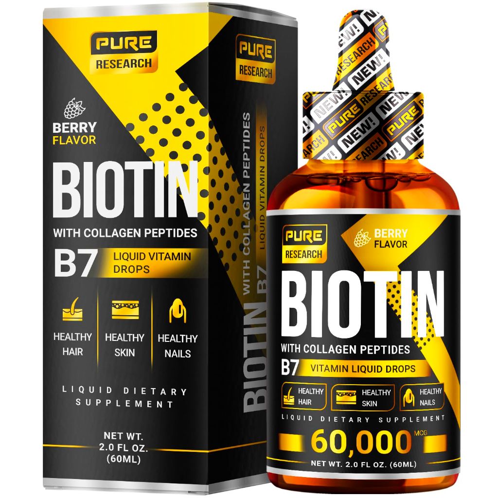 Pure Research Liquid Biotin & Collagen Hair Growth Drops 60,000mcg - 2 fl. oz.