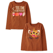 The Children's Place Girls Fall Long Sleeve Graphic T-Shirts - Flower Unicorn, Large (2 Pack)