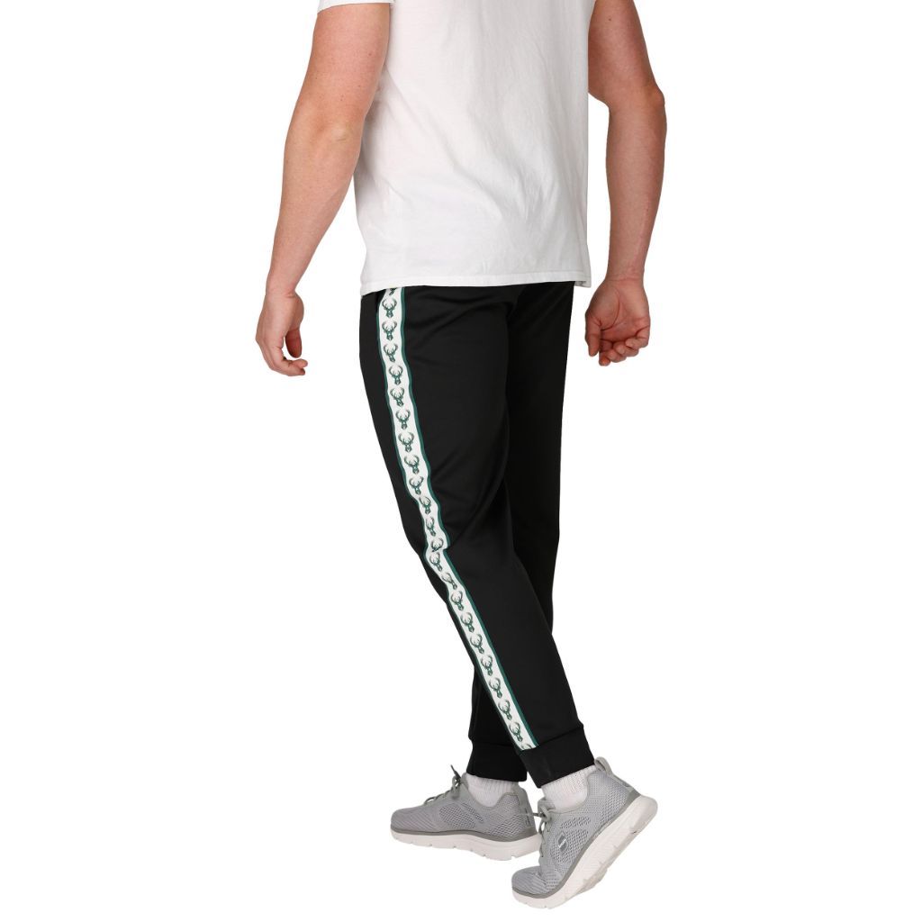 FOCO Men's NBA Stripe Logo Track Pants - Milwaukee Bucks, Black (Medium)