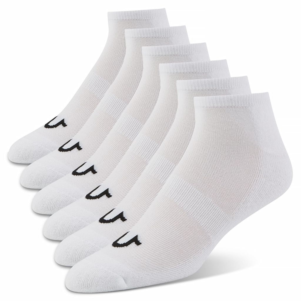 True Religion Men'Half Cushion Low Cut Socks  - White, Shoe Size 8-12.5 (6 Pairs)
