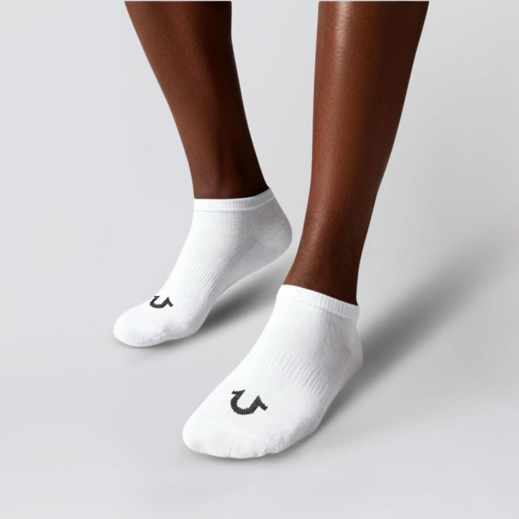 True Religion Men'Half Cushion Low Cut Socks  - White, Shoe Size 8-12.5 (6 Pairs)