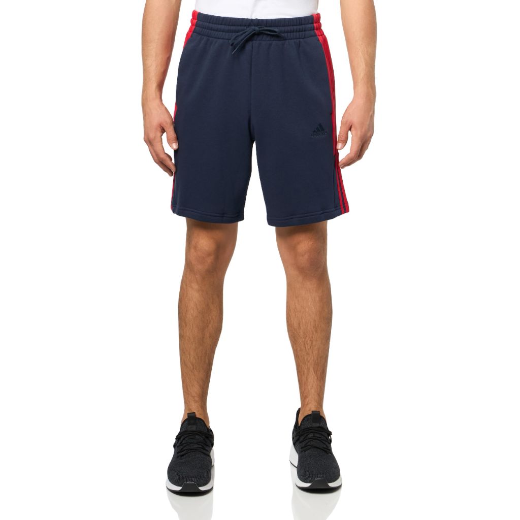 adidas Men's Essentials Fleece 3-Stripes Color Block Shorts - Ink/Collegiate Red, XS