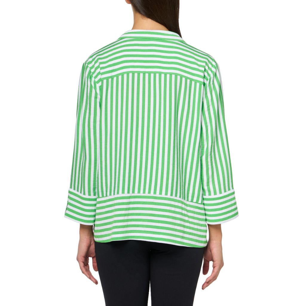 Multiples Women's Turn-Up Cuff Three Quarters Sleeves Wire Collar Button Front Shirt - Green, Large