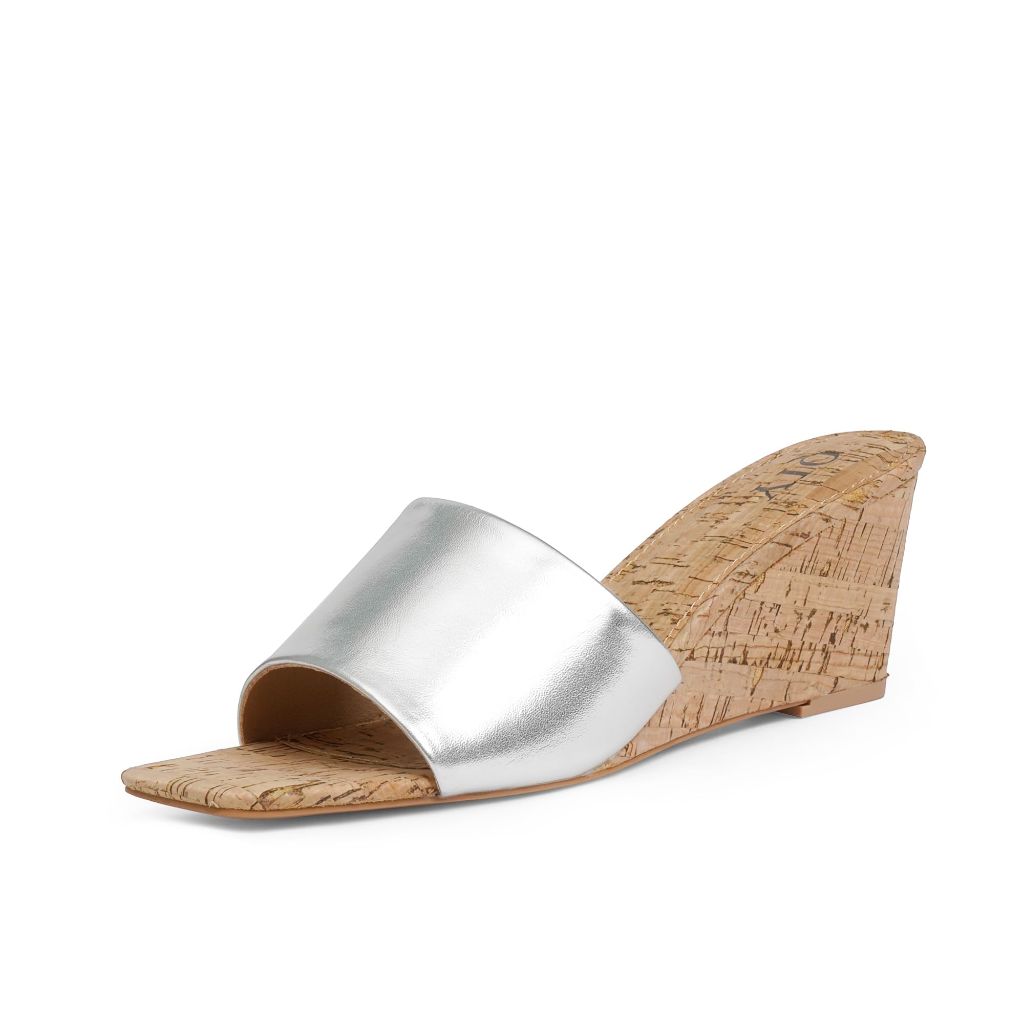 QIY  Sandals Silver Wedge Heels for Women Open Toe Wedges  Size 9