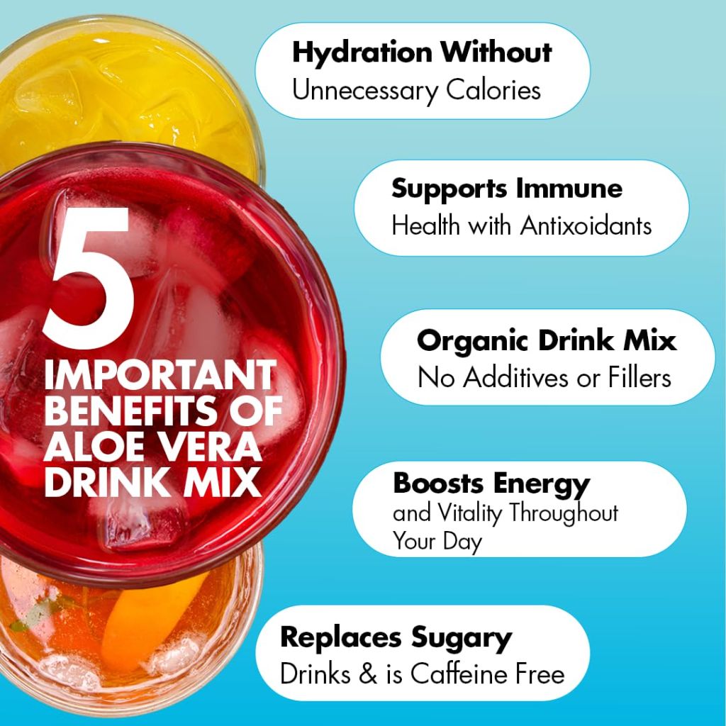 Yes You Can! Aloe Vera Powder Drink Mix - 3 Flavor Variety Pack with Water Bottle (40 Servings Each)