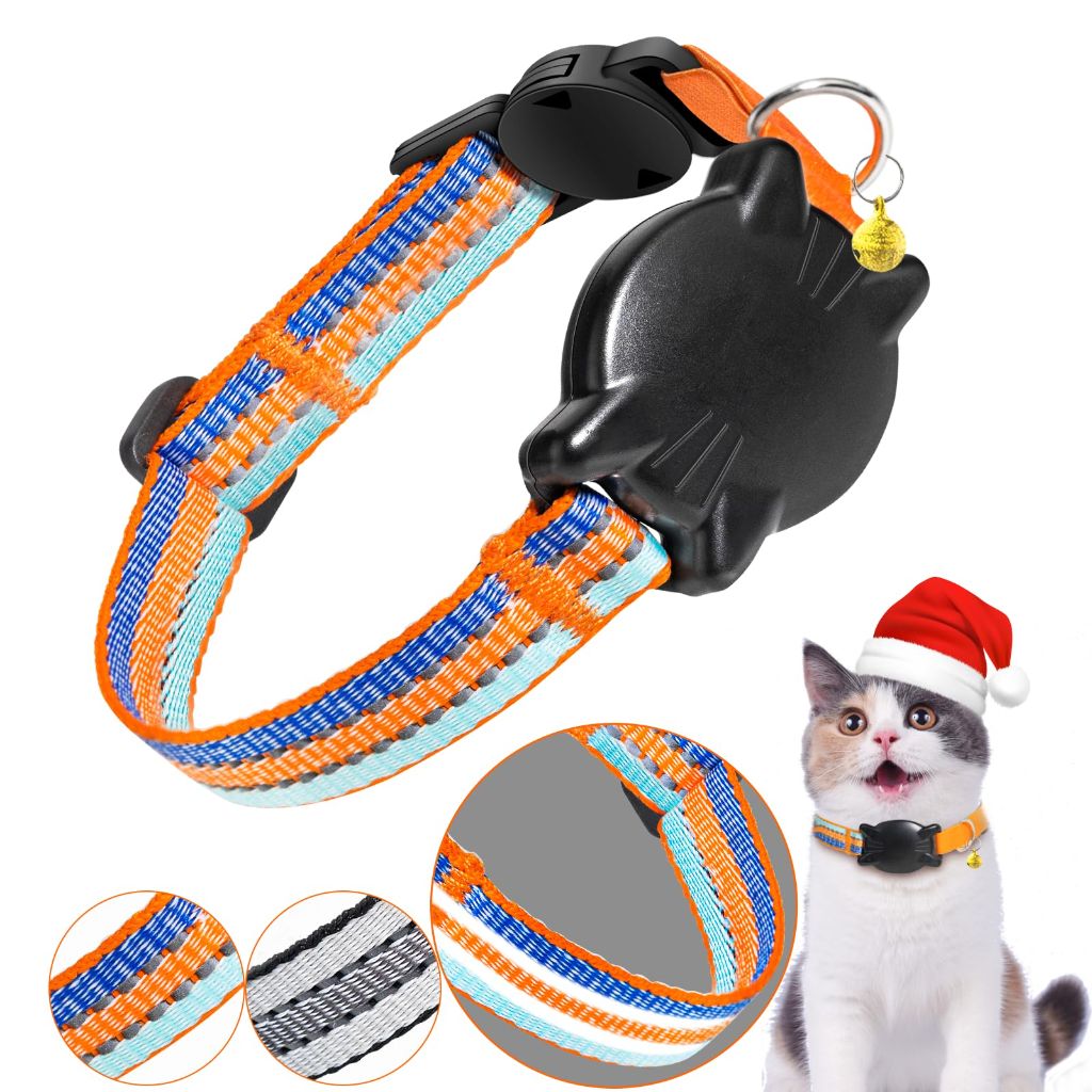 AirTag Cat Collar - Integrated Cat Collar with Bells & AirTag Holder - Multi-Color, XS