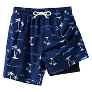 Angel Season Boys Swim Trunks with Compression Liner - Dark Blue Shark, 9-10yrs.