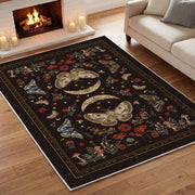 Artoid Mode Black Poppy Moth Mushroom Moon Area Rug, 5' x 7'