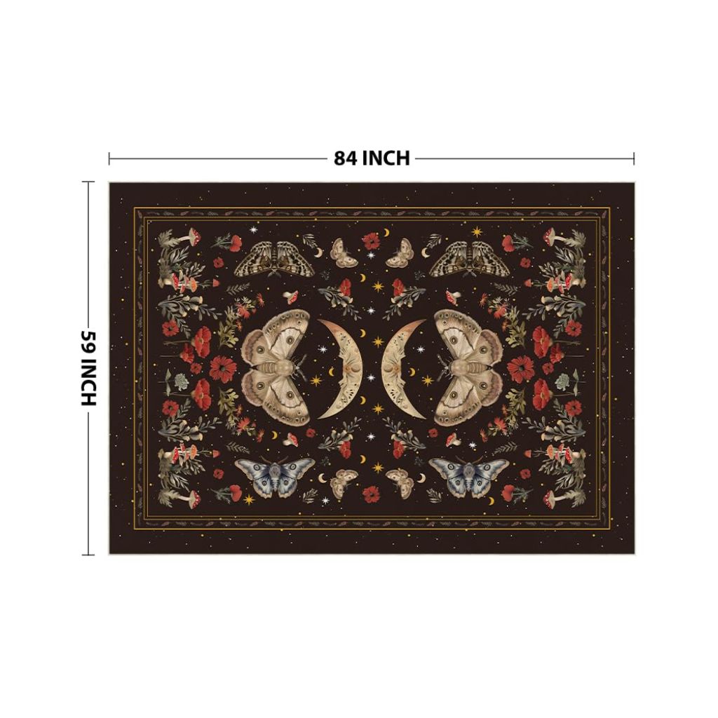Artoid Mode Black Poppy Moth Mushroom Moon Area Rug, 5' x 7'