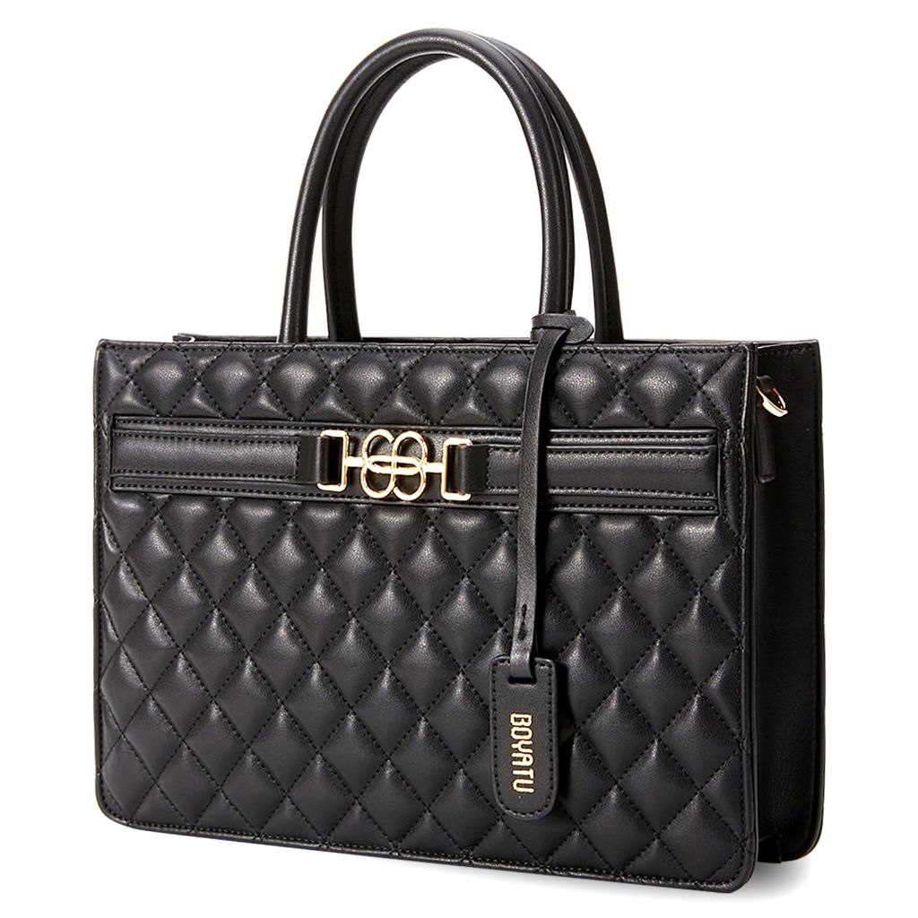 OYATU Genuine Leather Puffer Tote Bag - Black