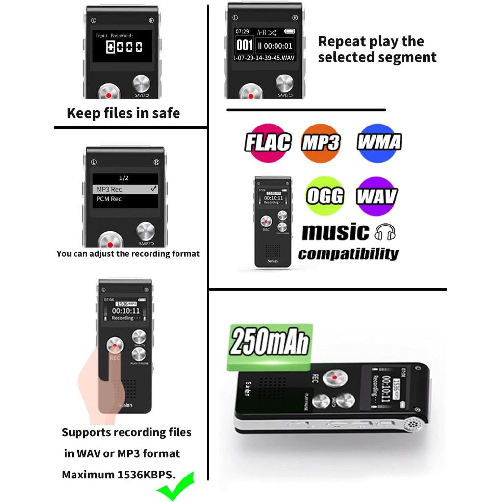 Sunlan Digital Voice Recorder, 16GB