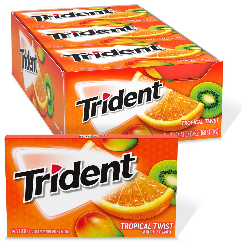 Trident Tropical Twist Sugar Free Gum, 12 Packs of 14 Pieces (168 Total Pieces)