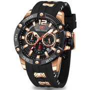 AIMES Men’s Silicone Strap Stainless Steel 47mm Watch - Black/Rose Gold