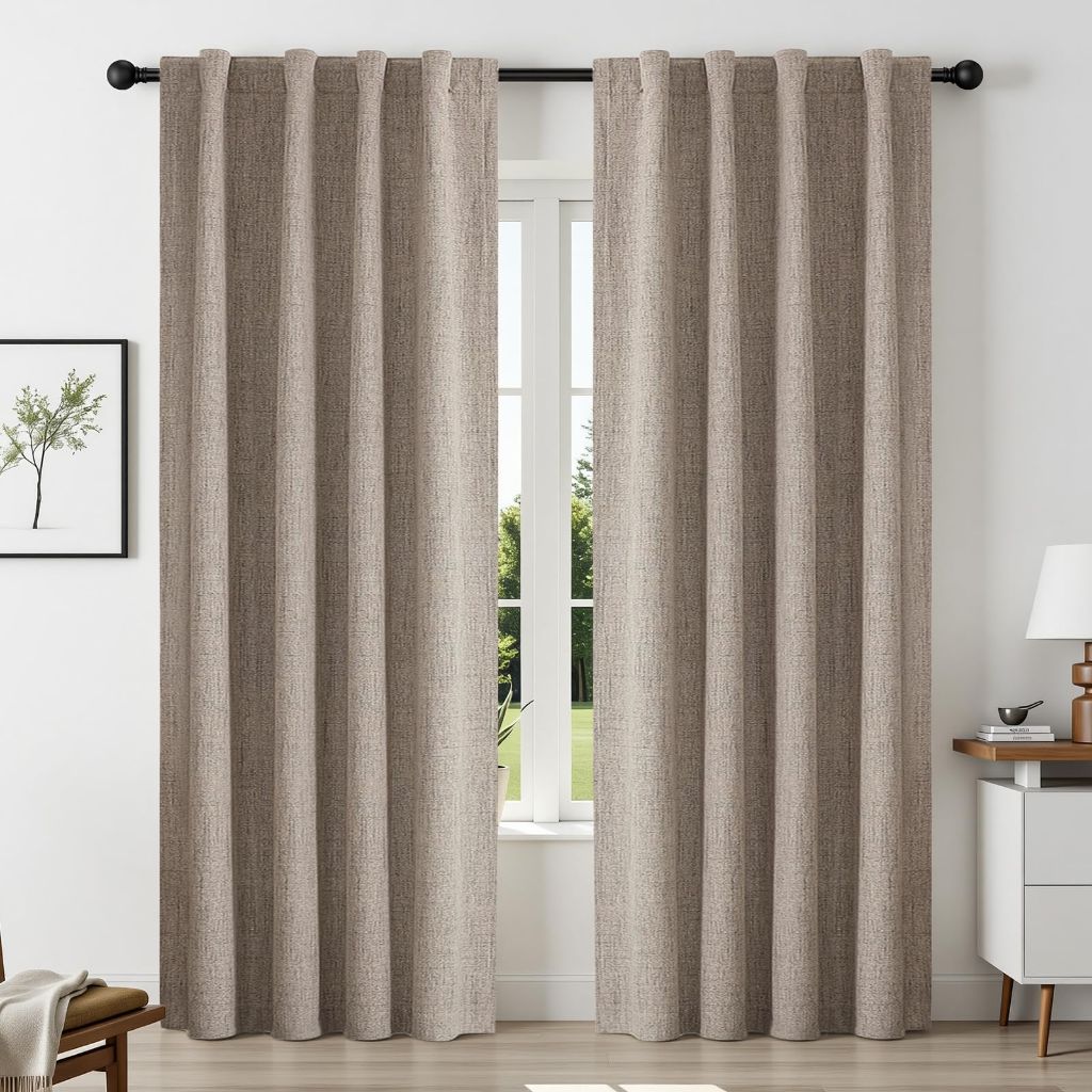 CUCRAF Natural Linen 100% Blackout Curtains - Beige, 120" x 52" (2 Panels)