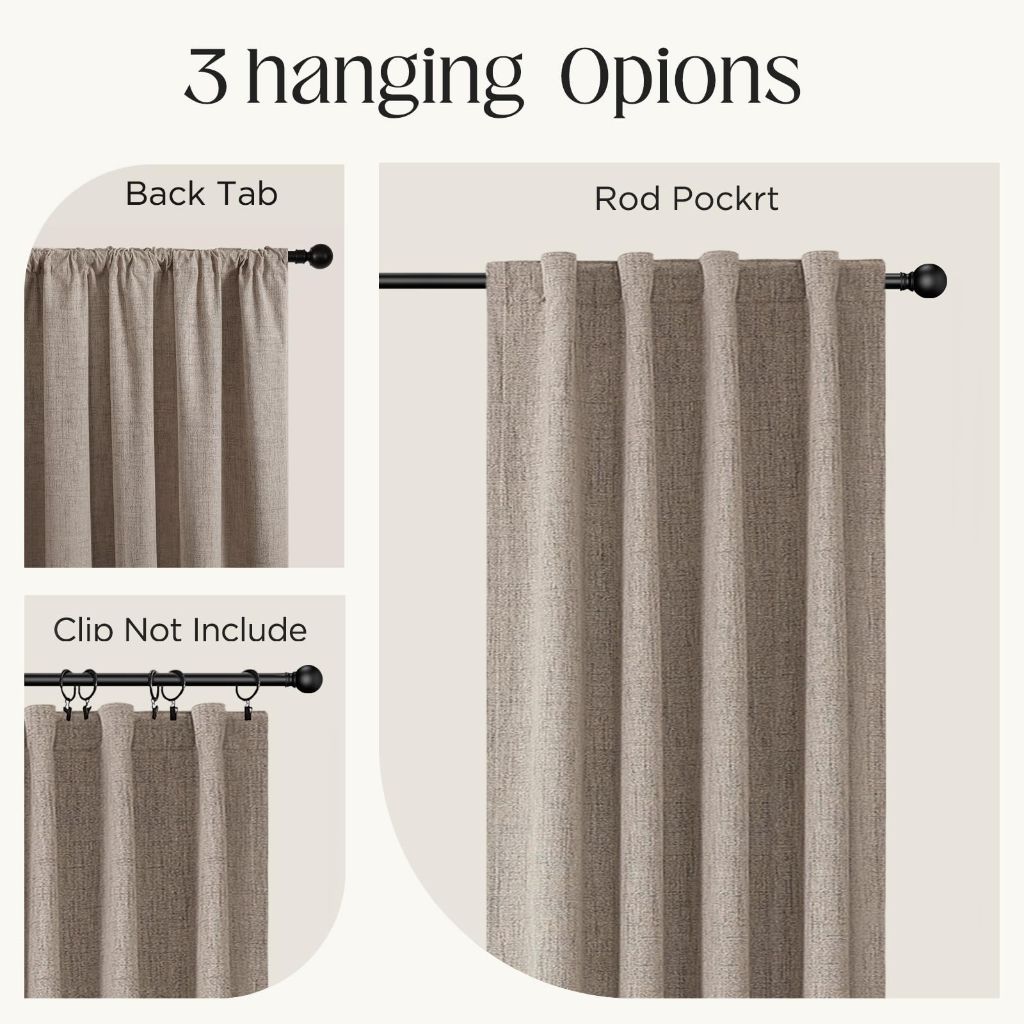 CUCRAF Natural Linen 100% Blackout Curtains - Beige, 120" x 52" (2 Panels)