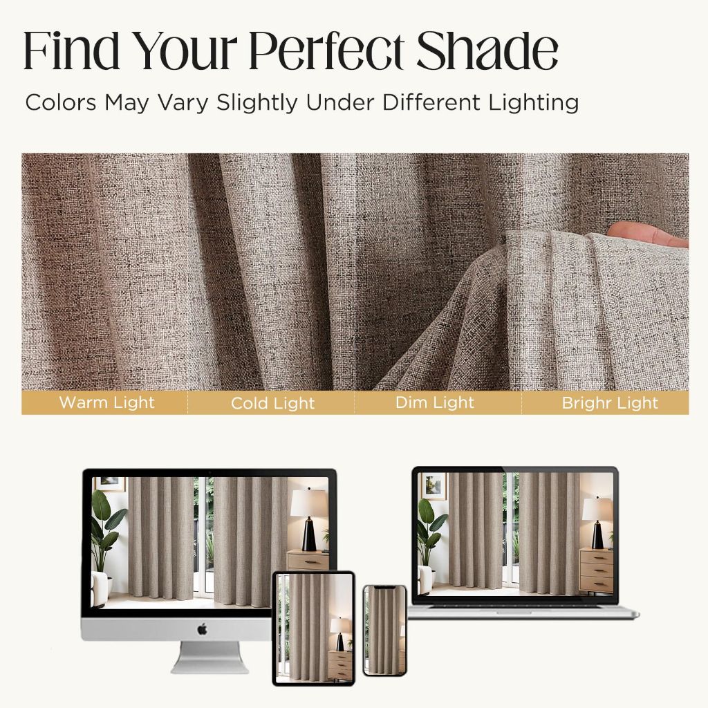 CUCRAF Natural Linen 100% Blackout Curtains - Beige, 120" x 52" (2 Panels)