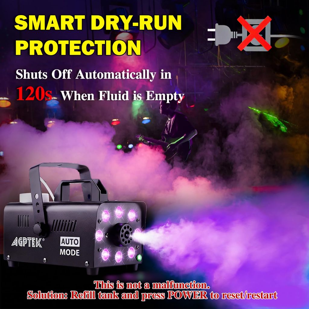 AGPTEK Fog Machine, Smoke Machine with 12 Colorful LED Lights Effect
