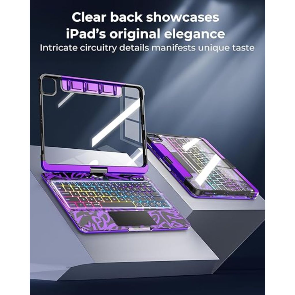 Clear Wireless Rotate Keyboard Case for iPad Air 13 Inch (M4/M3/M2, 2025/2024/2026)/ iPad Pro 12.9" (6th/5th/4th/3rd Gen) - Purple