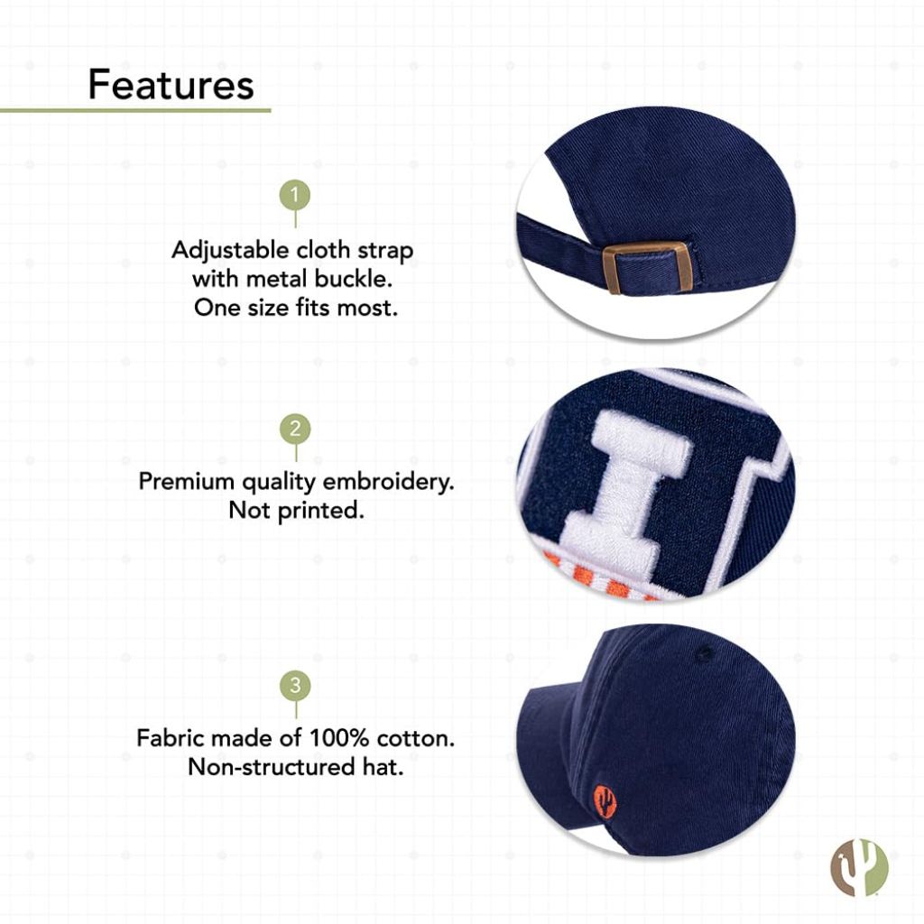 Desert Cactus Adult Adjustable Baseball Hat - University of Illinois, Blue (OSFM)