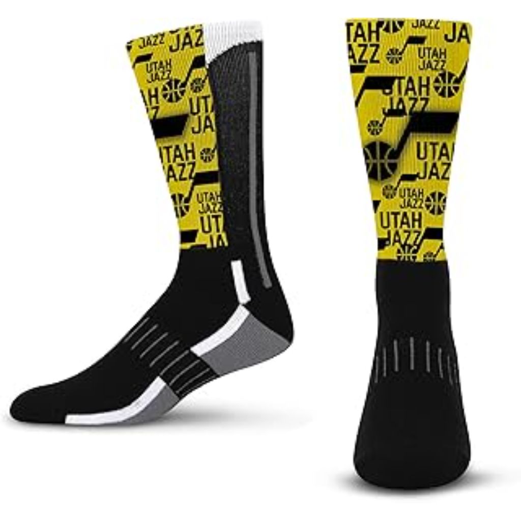 For Bare Feet Adult's NBA Montage Crew Socks - Utah Jazz, Large