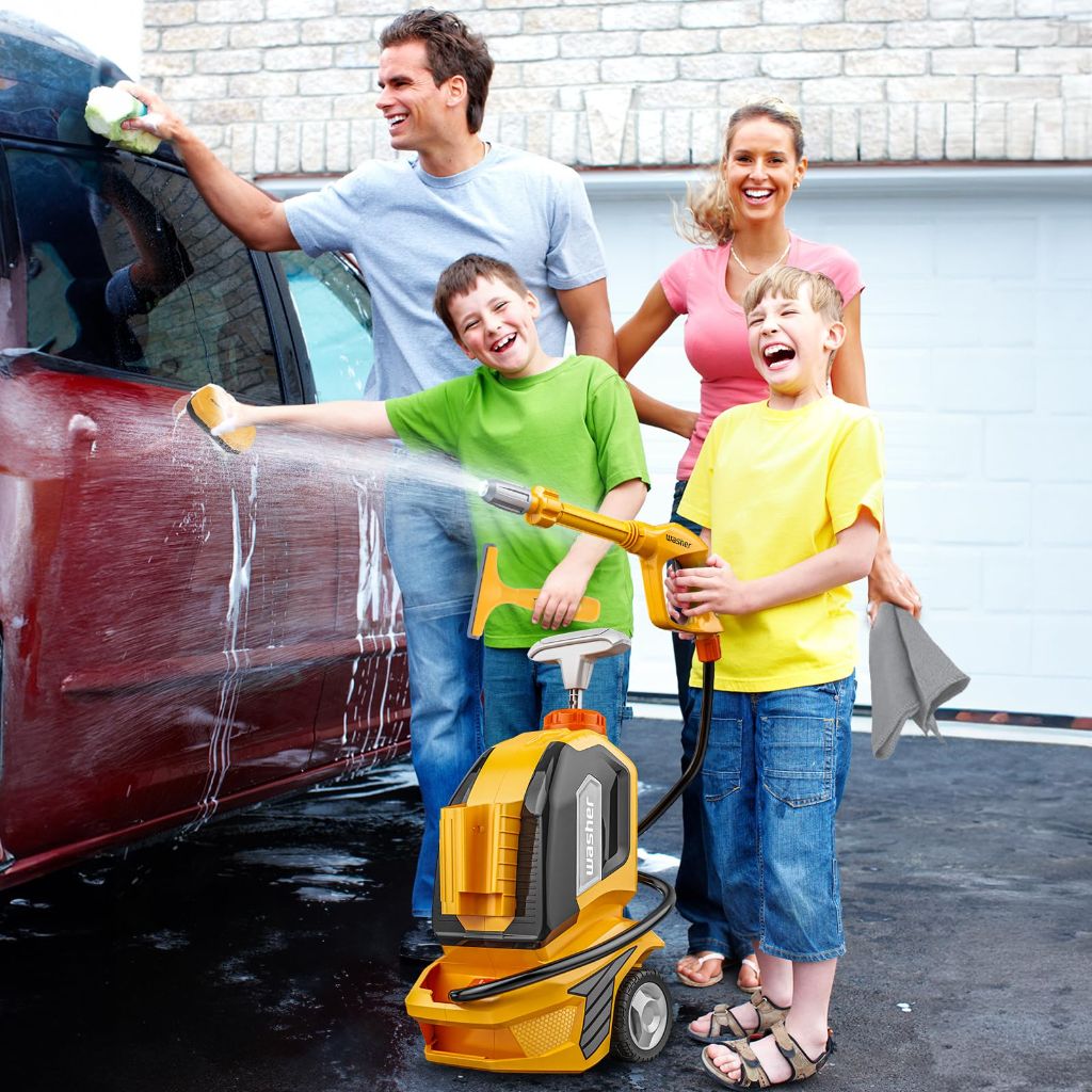 Kids Clean Car Wash Toy - Kids Power Washer with Scraper Sponge Towel, Manual Pressure,