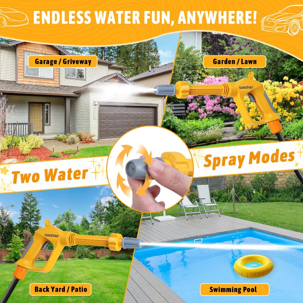 Kids Clean Car Wash Toy - Kids Power Washer with Scraper Sponge Towel, Manual Pressure,