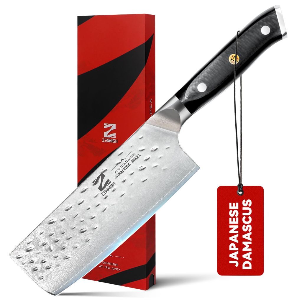 Zennish 6" Nakiri Knife Japanese Damascus AUS-10 Steel Vegetable Cleaver