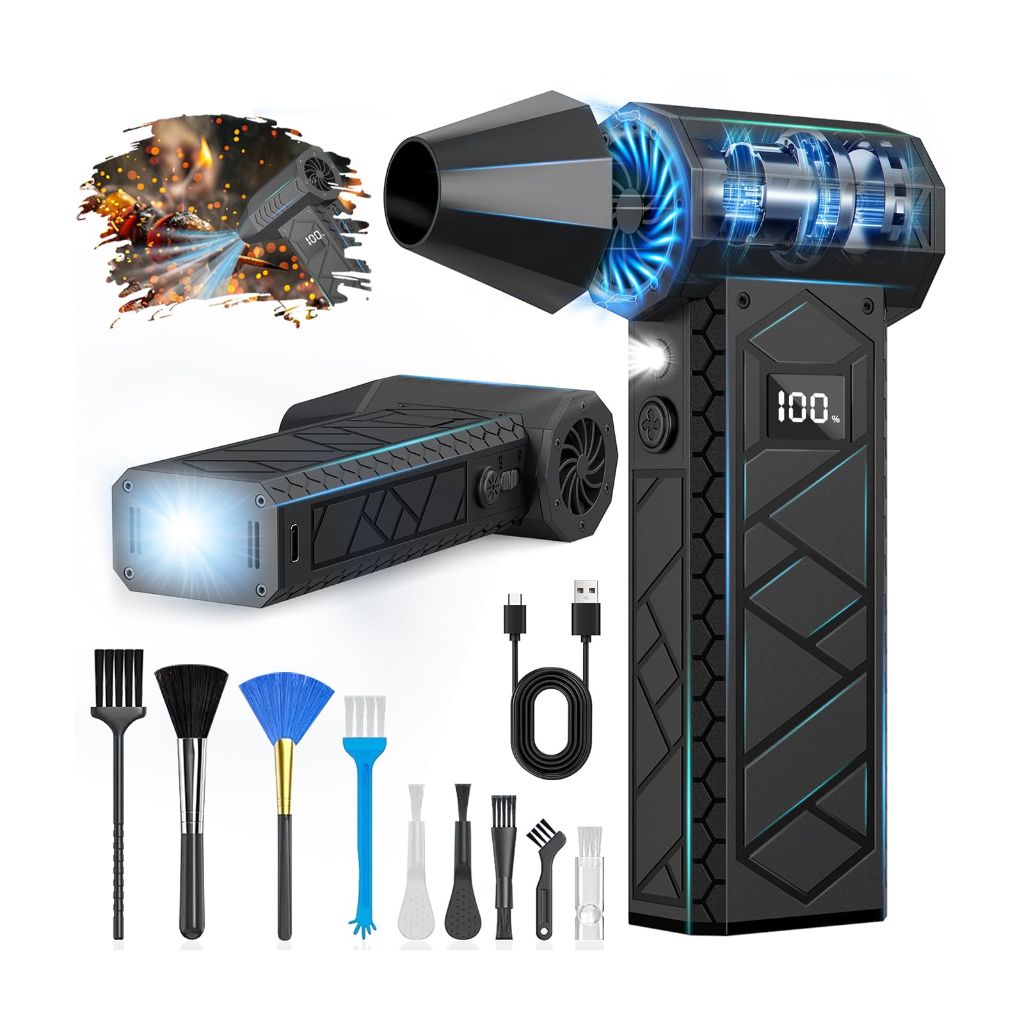 Electric Air Duster with LCD Screen & Flashlight, 180000RPM Compressed Air Duster Turbo Fan-Black