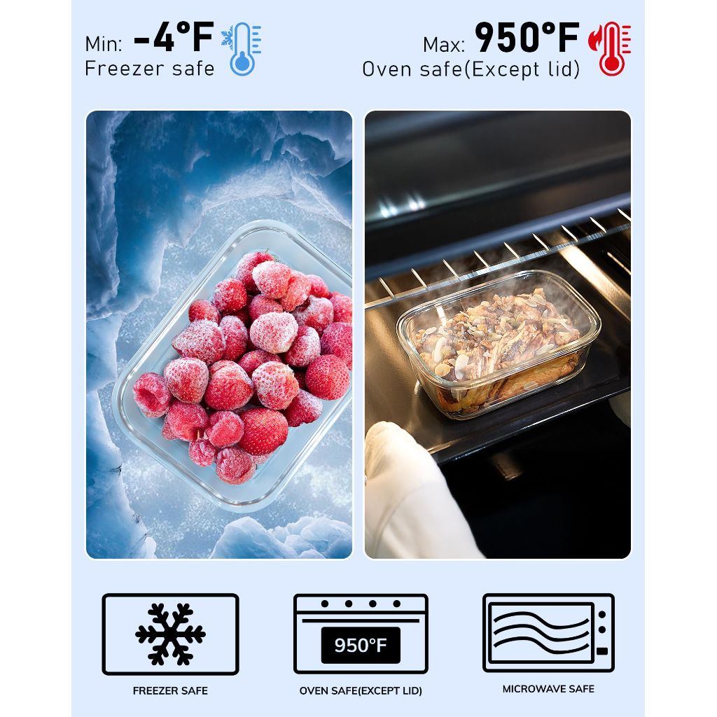 Borohouse Glass Food Storage Containers with Tempered Lids - 5ct (Pink)