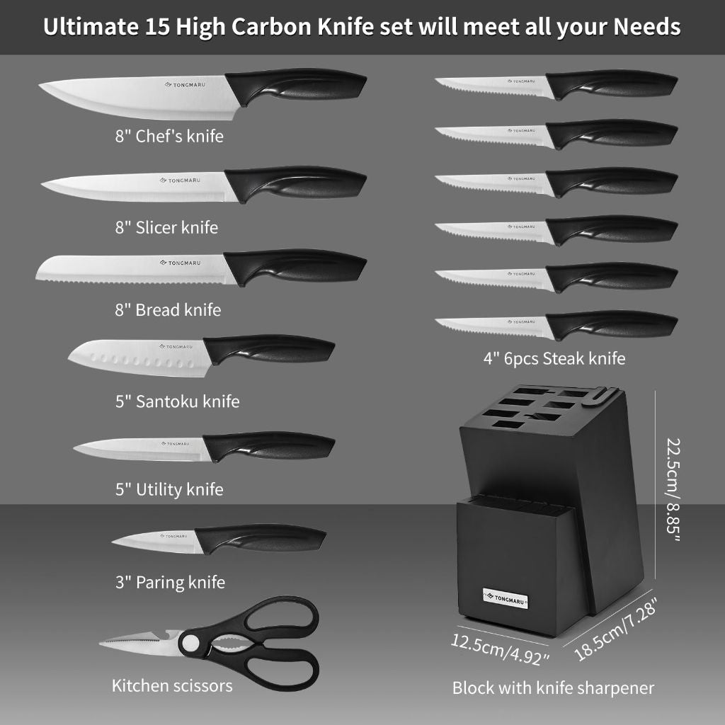 Knife Set with Sharpener High Carbon Stainless Steel Knives Block Set – 15pcs