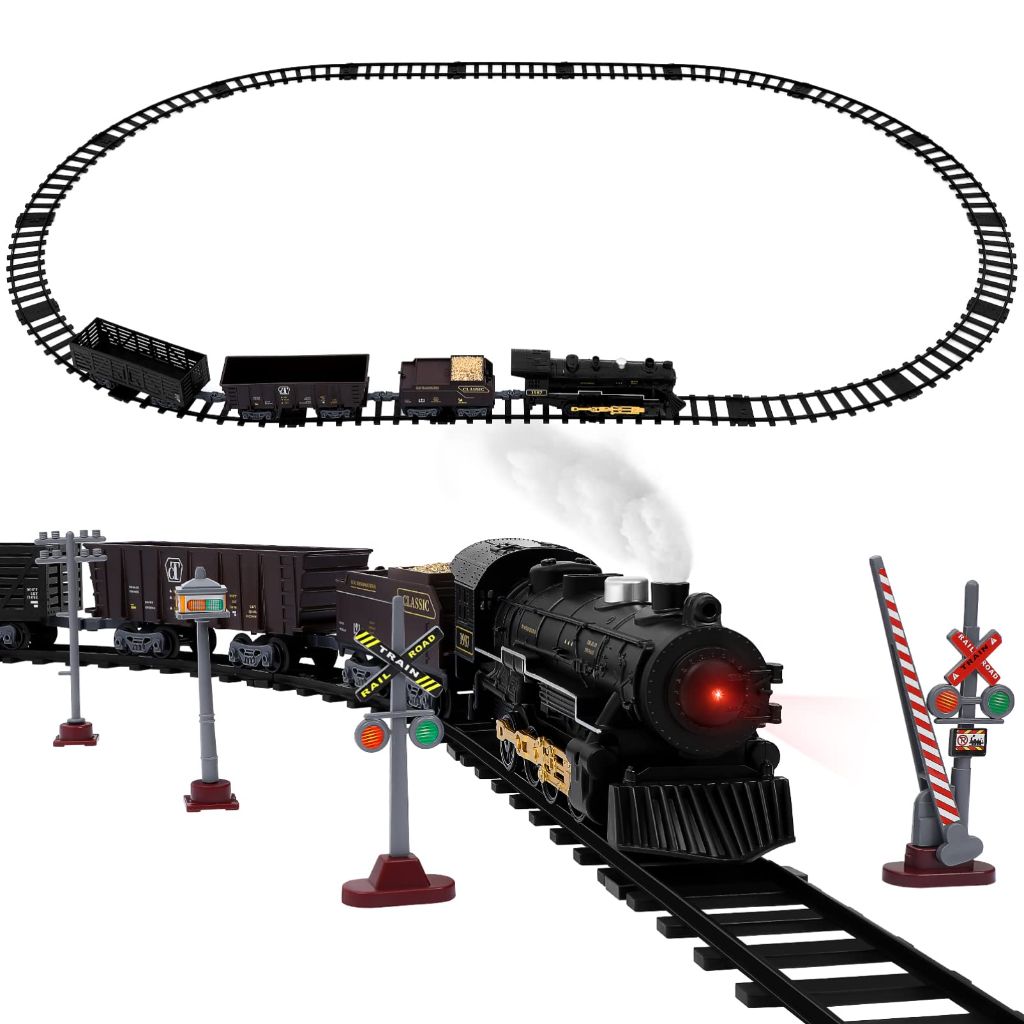 SAFIGLE Kids Train Set Battery Powered Model Train Toys with 4 Sections - Ages 3+