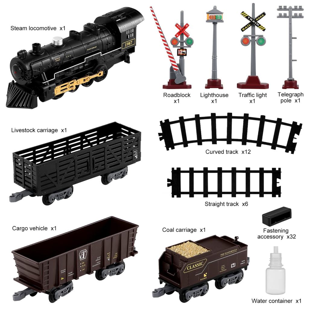 SAFIGLE Kids Train Set Battery Powered Model Train Toys with 4 Sections - Ages 3+