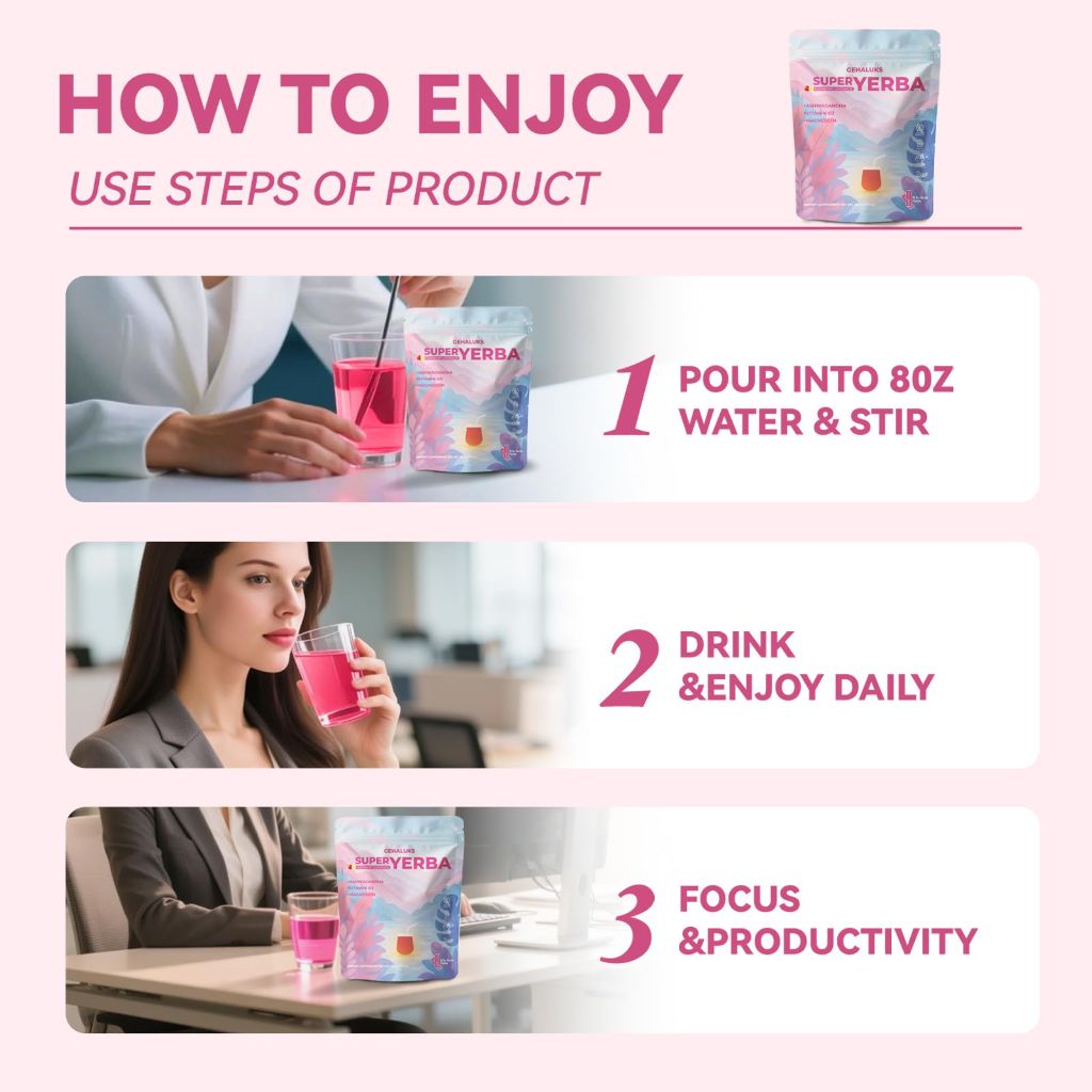 Gehaluks On-the-Go Super Yerba Mate Powder - Raspberry Lemonade Flavor, 30 Packets
