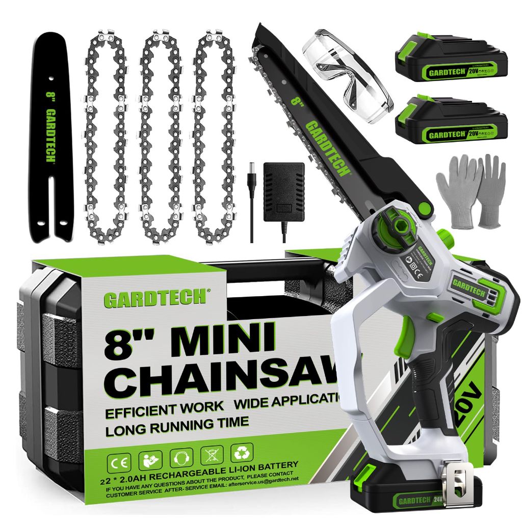 GARDTECH Portable Cordless Mini Chainsaw 8 Inch with 2-Side Security Lock [Southpaws Friendly]