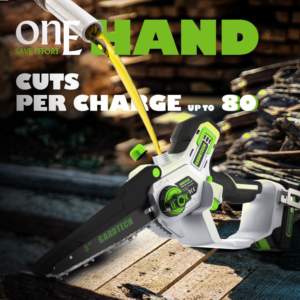 GARDTECH Portable Cordless Mini Chainsaw 8 Inch with 2-Side Security Lock [Southpaws Friendly]