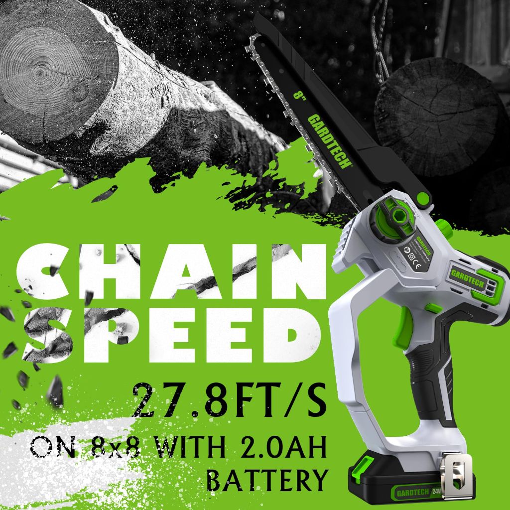 GARDTECH Portable Cordless Mini Chainsaw 8 Inch with 2-Side Security Lock [Southpaws Friendly]