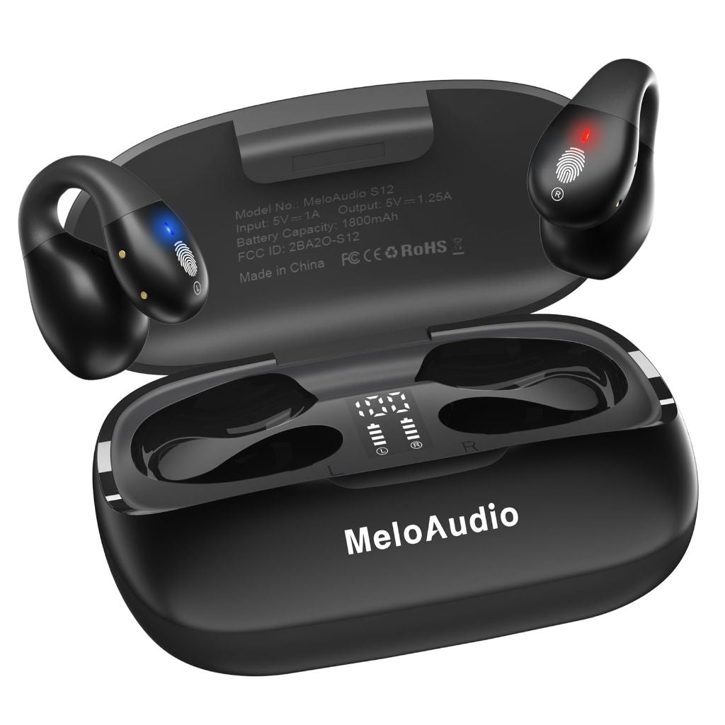 MeloAudio Open-Ear Headphones, Wireless Earbuds Bluetooth 5.3, Matte Black