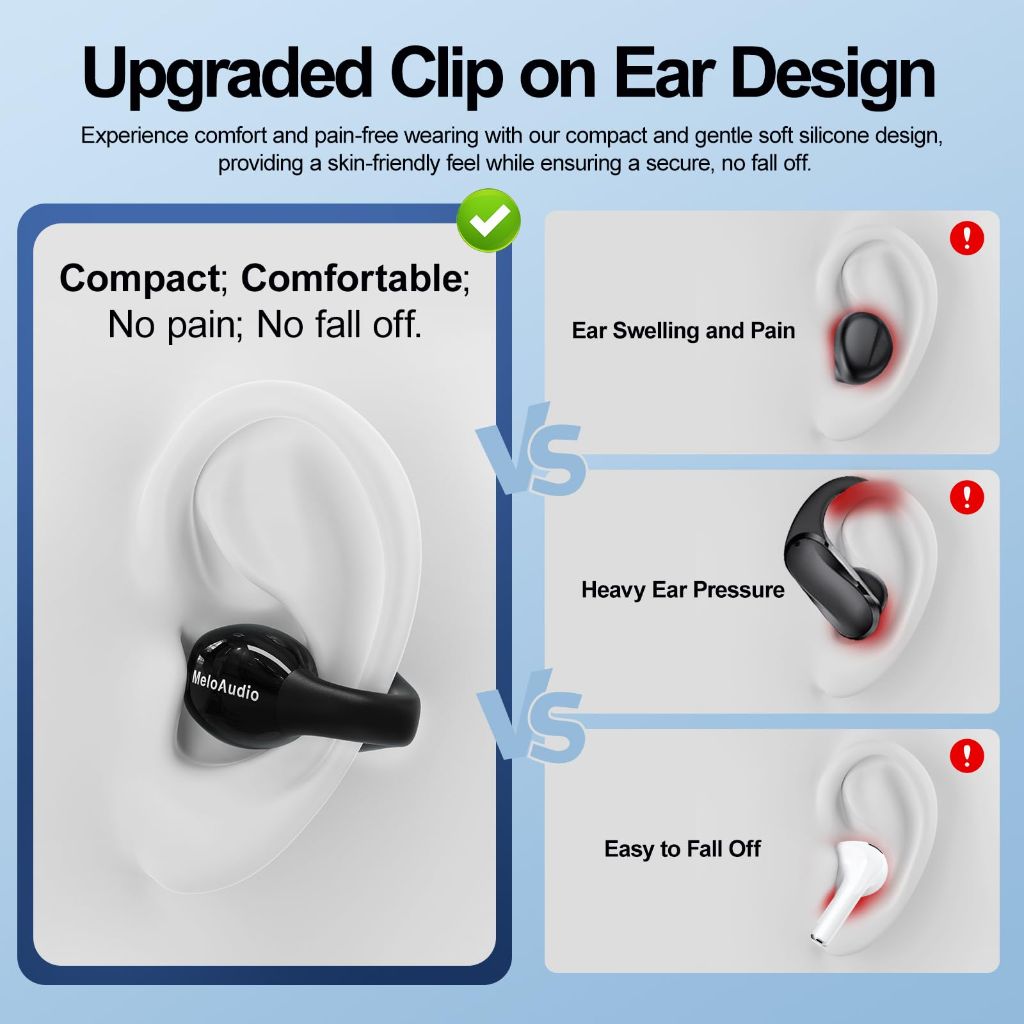 MeloAudio Open-Ear Headphones, Wireless Earbuds Bluetooth 5.3, Matte Black