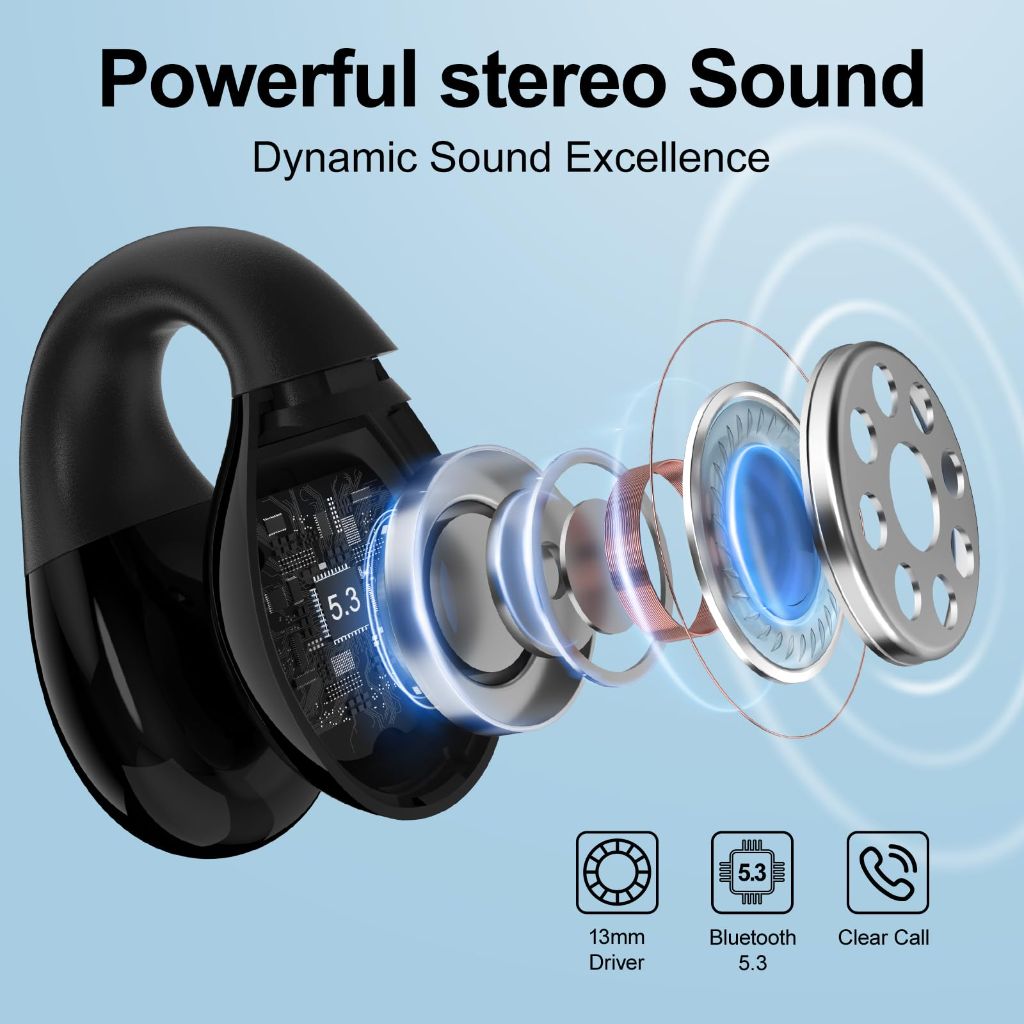 MeloAudio Open-Ear Headphones, Wireless Earbuds Bluetooth 5.3, Matte Black